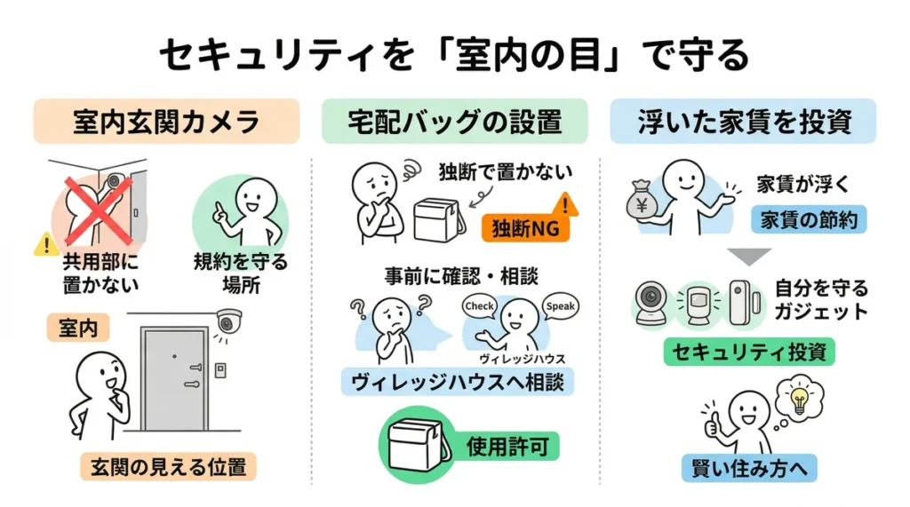 セキュリティを「室内の目」で守る工夫。室内玄関カメラや宅配バッグ設置の際のビレッジハウスへの相談ルール