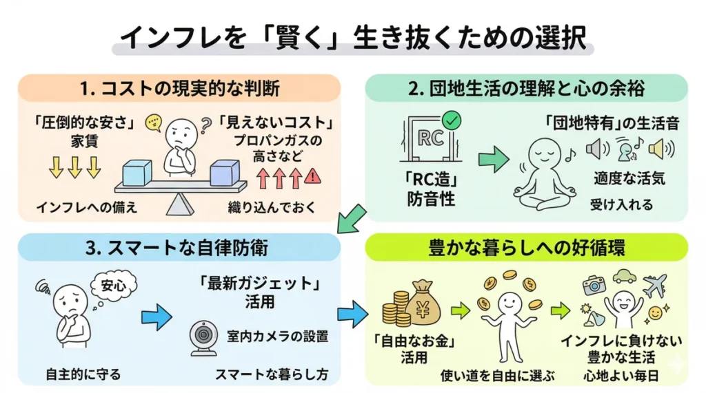 インフレを賢く生き抜くための3つのポイント（コスト判断・団地理解・自律防衛）と好循環のまとめ